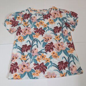 Loft Vintage Soft Women's Short Tulip Sleeve Floral Print T-Shirt, Size MP